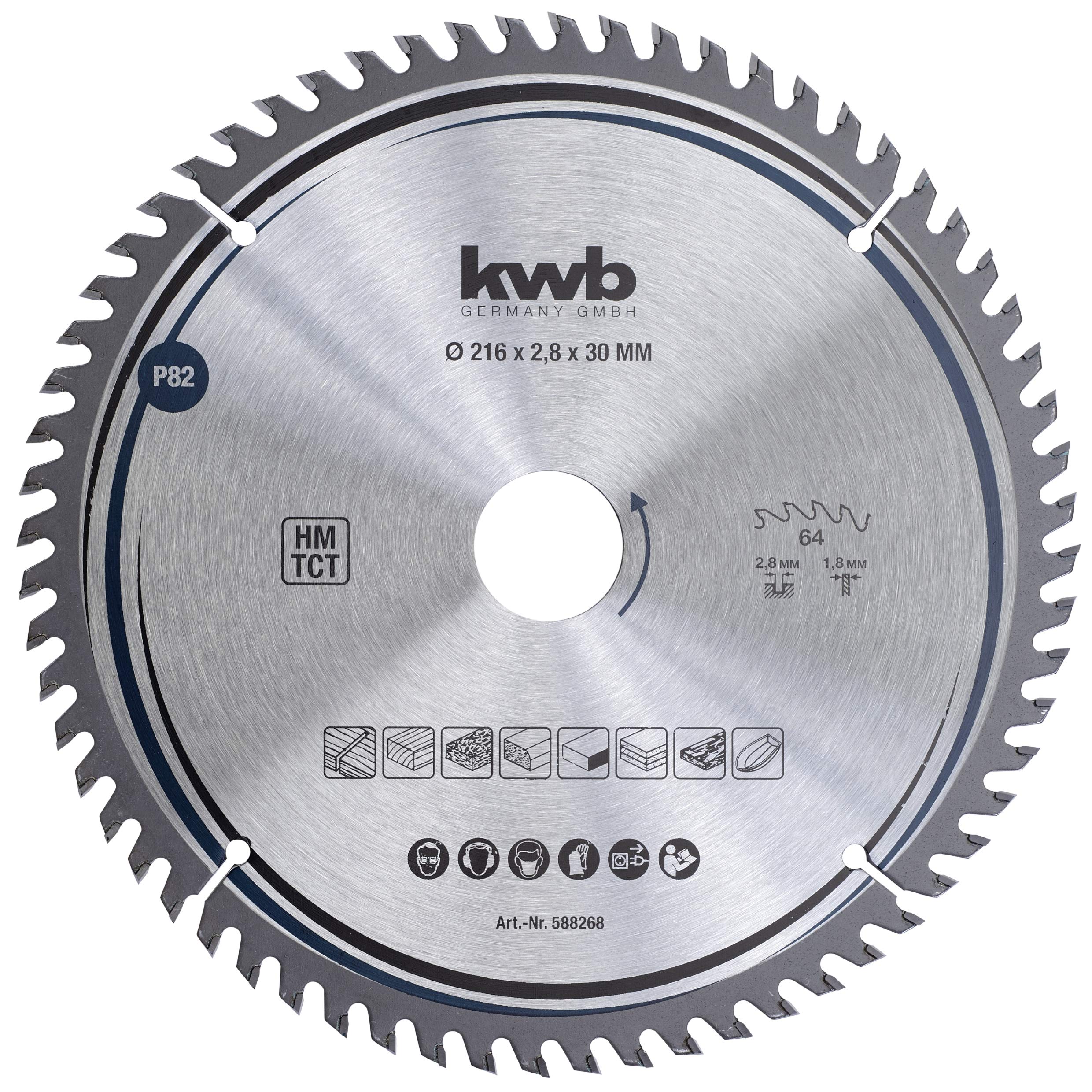 kwb Circular Saw Blade 216 x 30 mm, Very Fine Cut, Suitable for Countertops, Wood, and Coated Panels