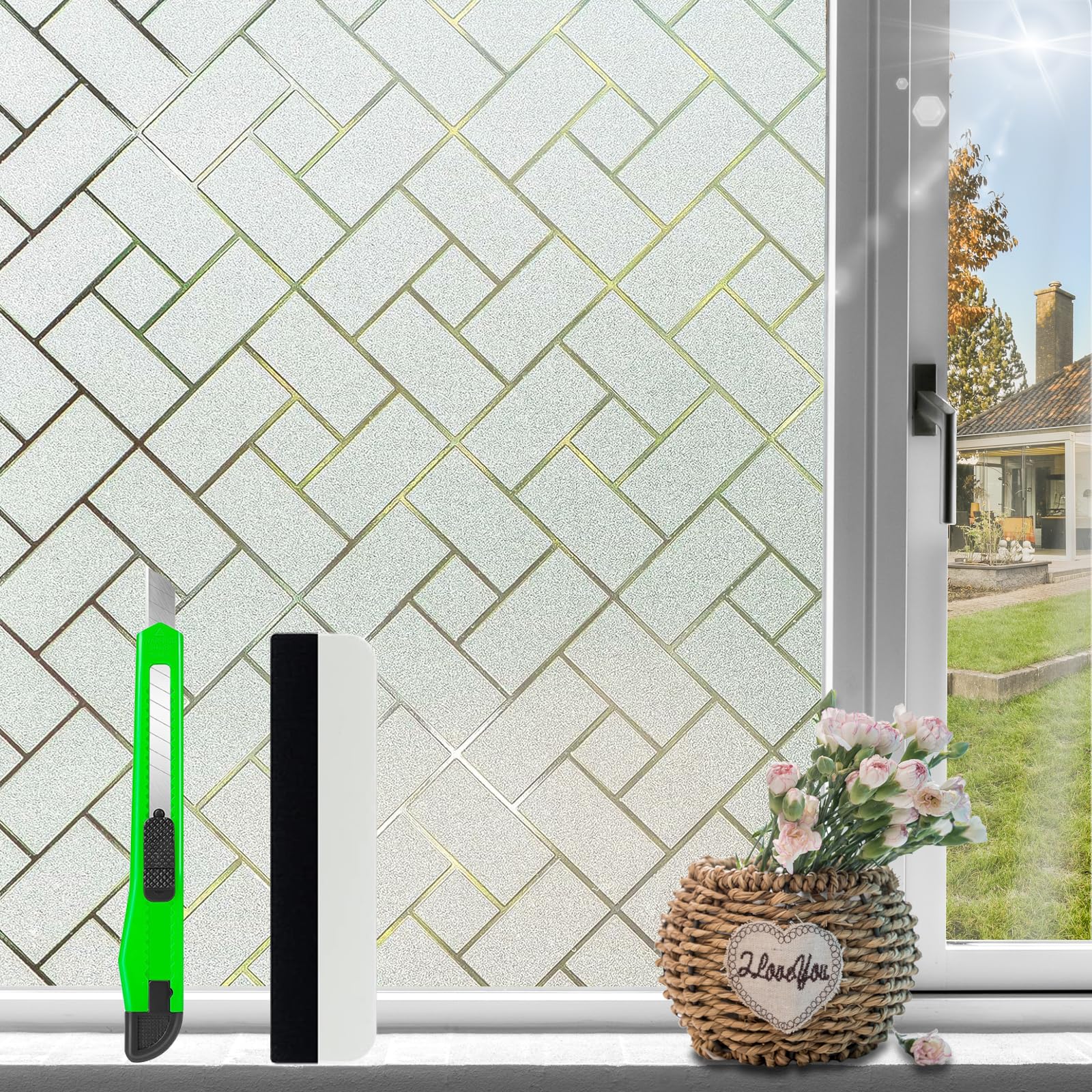 Antrect Frosted Window Film Privacy Film For Glass Windows Reflective Window Film Sun Blocker Opaque Lattice Window Tint Film Home — image 1