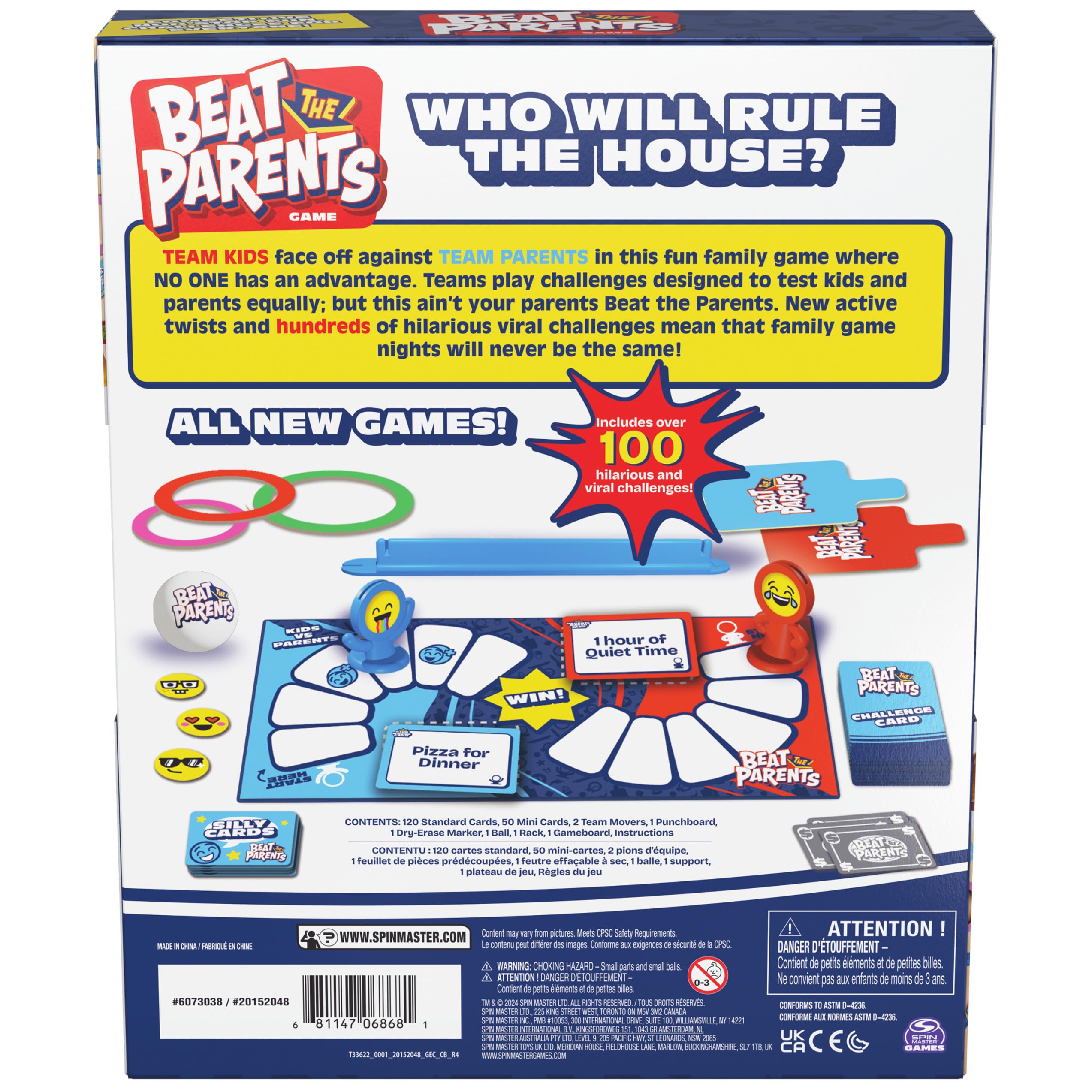 Spin Master Games, Beat The Parents, 2025 Edition with New Challenges & Cards, Friendly Competition Family Game, Family Game Night, 4-8 Players, Stocking Stuffer Gift Ideas for Ages 6 & Up