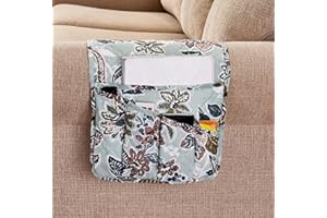 Brilliant Sunshine Vintage Beautiful Green Flowers Couch Armrest 5 Pockets Organizer, Slip Resistant Armchair Caddy, Washable Remote Controls Holder, Storage for Magazine, Tablet, iPad, 35×13", Green