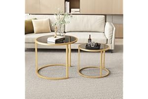 BAOGELIYA Gold Nesting Coffee Table Set of 2, Modern Tempered Glass Side Table, Metal Frame End Table,Blue Plated Glass Table for Living Room, Office,Home Decor