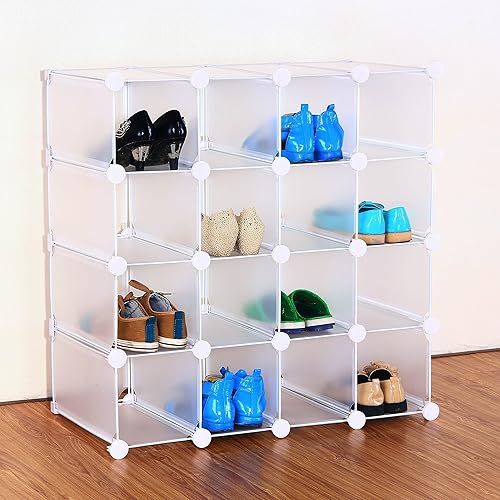 LIVIVO ® MultiPurpose 16 Section Interlocking Cube Shoe Rack Organiser with Back Panels