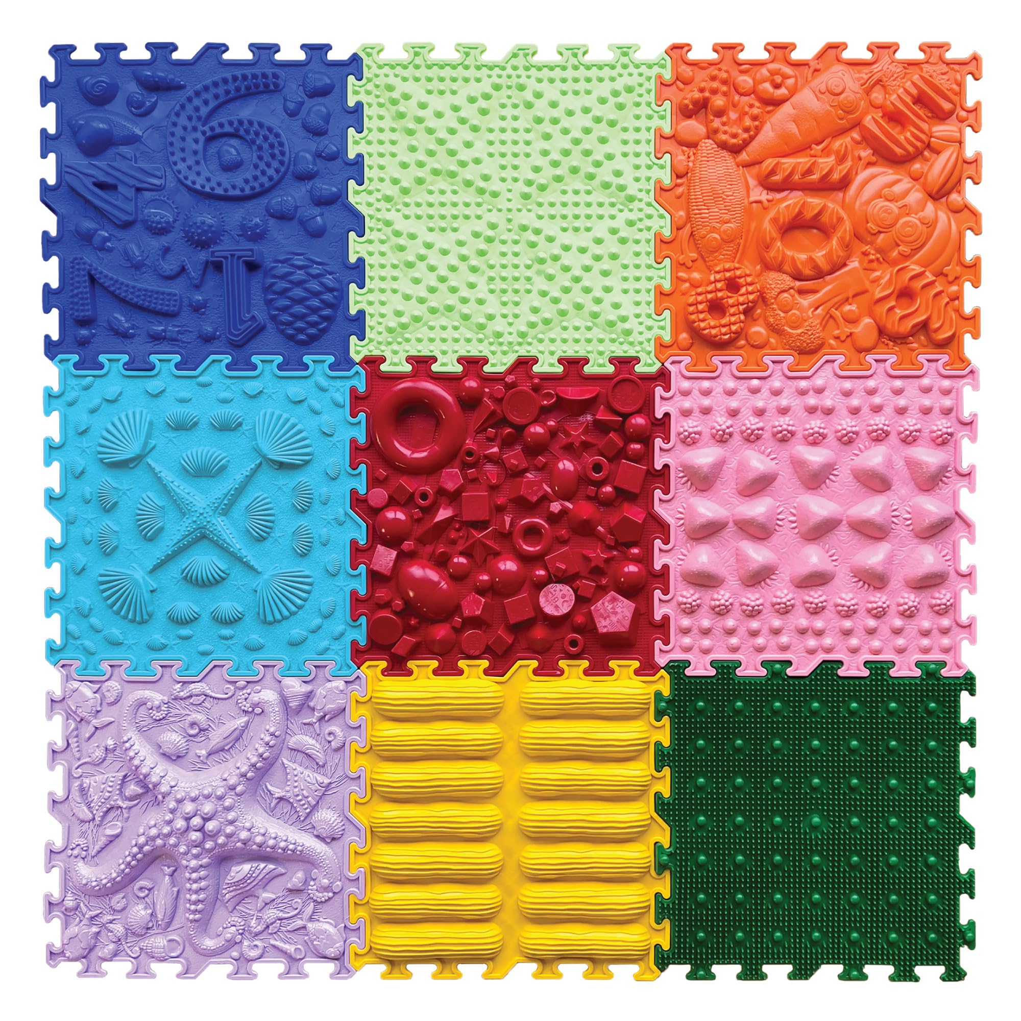 ORTO NATURE 9-Piece Sensory Massage Puzzle Play Mat – Interlocking Orthopedic Floor Tiles & Textured Sensory Mats for Kids & Adults (Rainbow Melody)