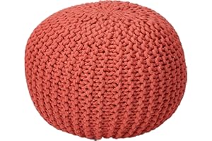 GREAT DEAL FURNITURE GDFStudio Poona Handcrafted Modern Cotton Pouf, Coral