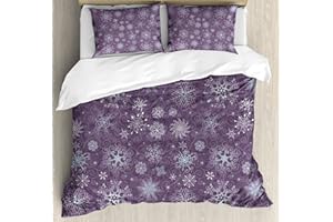 Ambesonne Eggplant Duvet Cover Set, Christmas Inspired Flowers Snowflakes and Swirls in a Violet Delicate Environment, Decorative 3 Piece Bedding Set with 2 Pillow Shams, Queen Size, Violet