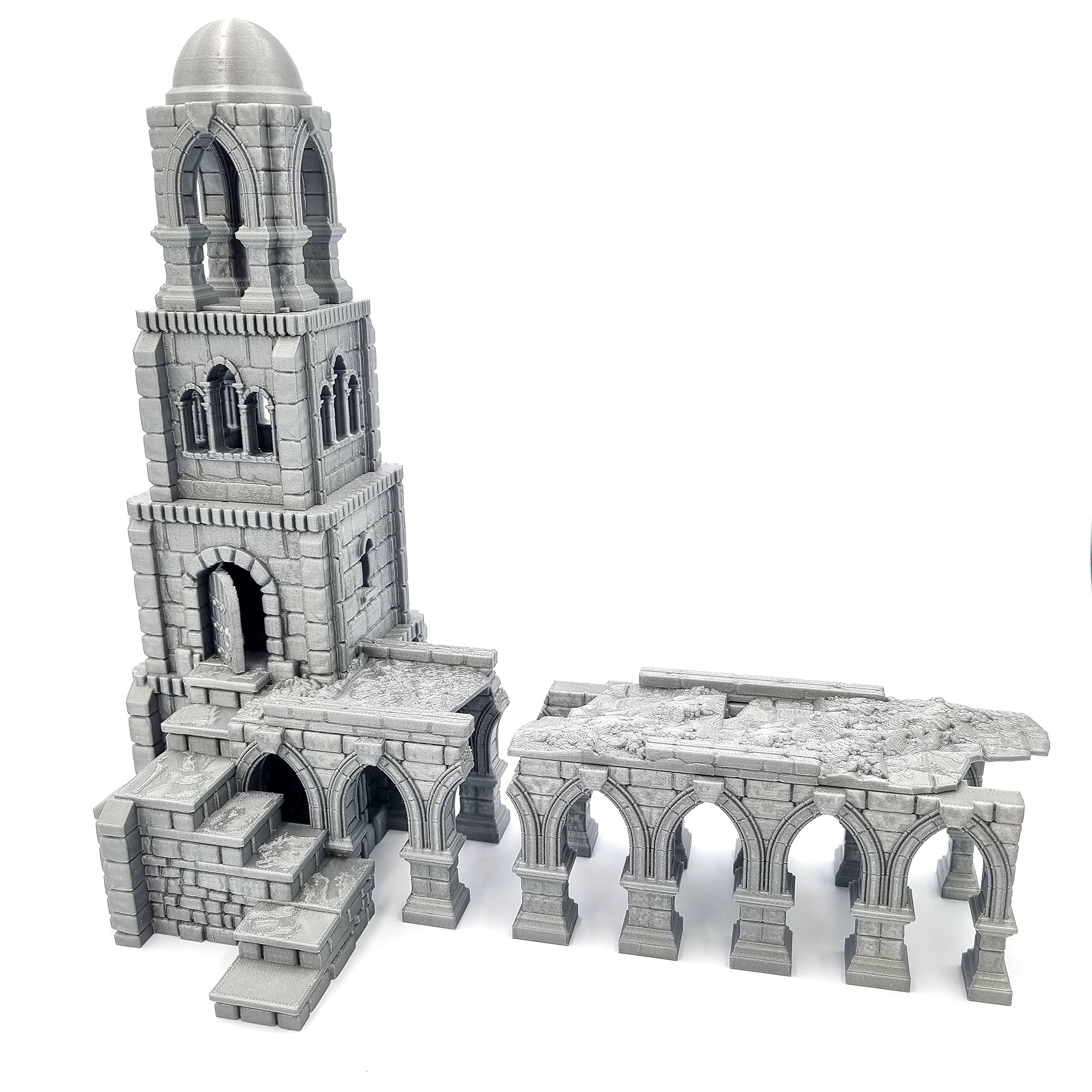QP3D - Battle Tower Pillars Building, Ruined Terrain Wall Scenery for Tabletop & RPG 28-32mm Miniatures Wargame Props DnD D&D, 3D Printed and Paintable