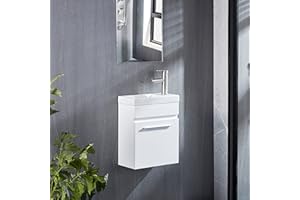 DELAVIN 16" Bathroom Vanity and Sink Combo for Small Space, Wall Mounted MDF Vanity Set with Ceramic Vessel Sink, Modern Design Bathroom Storage Cabinet (White)