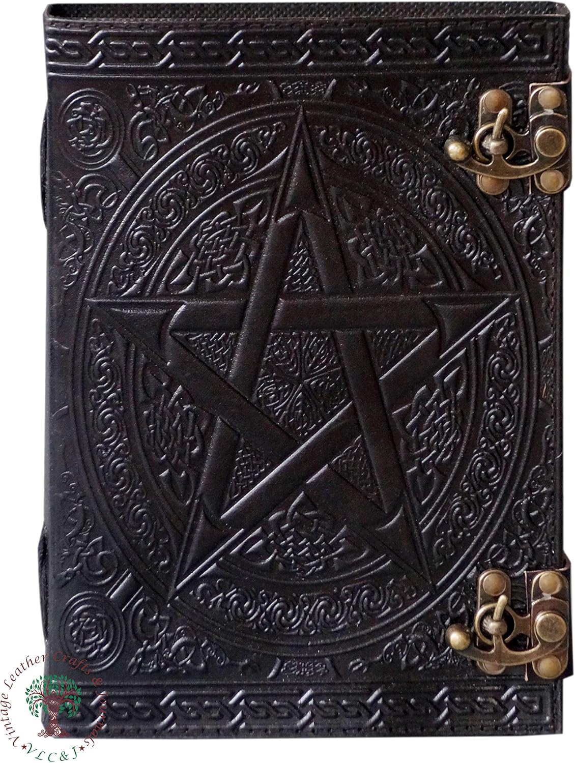 Vintage Black Pentagram Embossed Leather Journal Pentacle