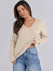 ANRABESS Womens Long Sleeve Cable Knit Sweater 2025