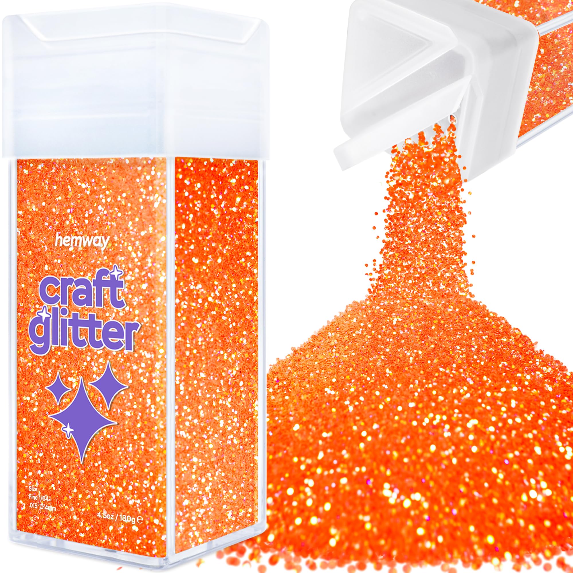 Hemway Glitter Shaker Fluorescent Peach Orange 130g Fine, Craft Glitter Shaker for Resin & Epoxy Crafts, Christmas Art Supplies, Nail, Body, Face, Eye, Festival, Crafting, Sparkle