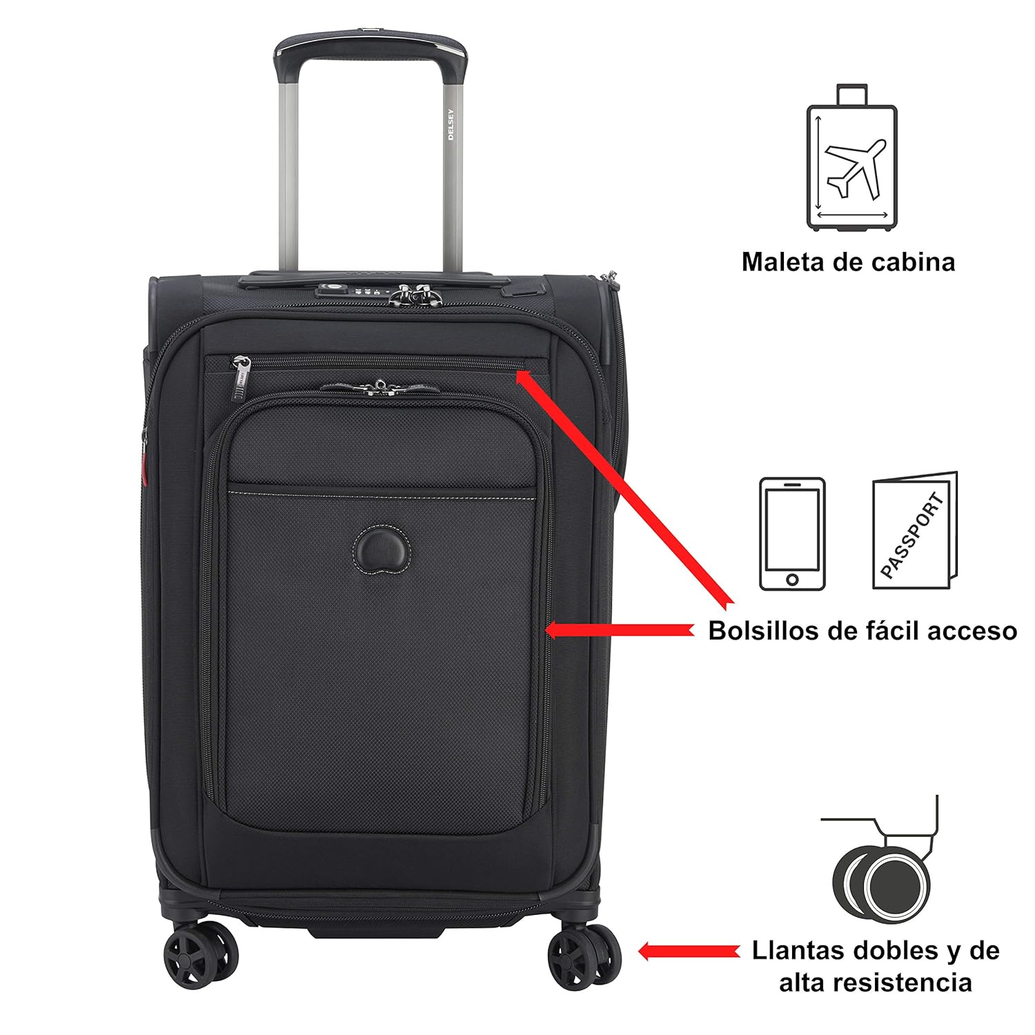 DELSEY Paris Pilot WW Equipaje de Mano, 55 cm, 45 Liters ...