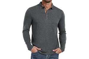 PEGENO Mens Polo Short/Long Sleeve Shirt Classic Button Basic Solid Color Designed Collared Polo Shirt Fashion Casual Shirts