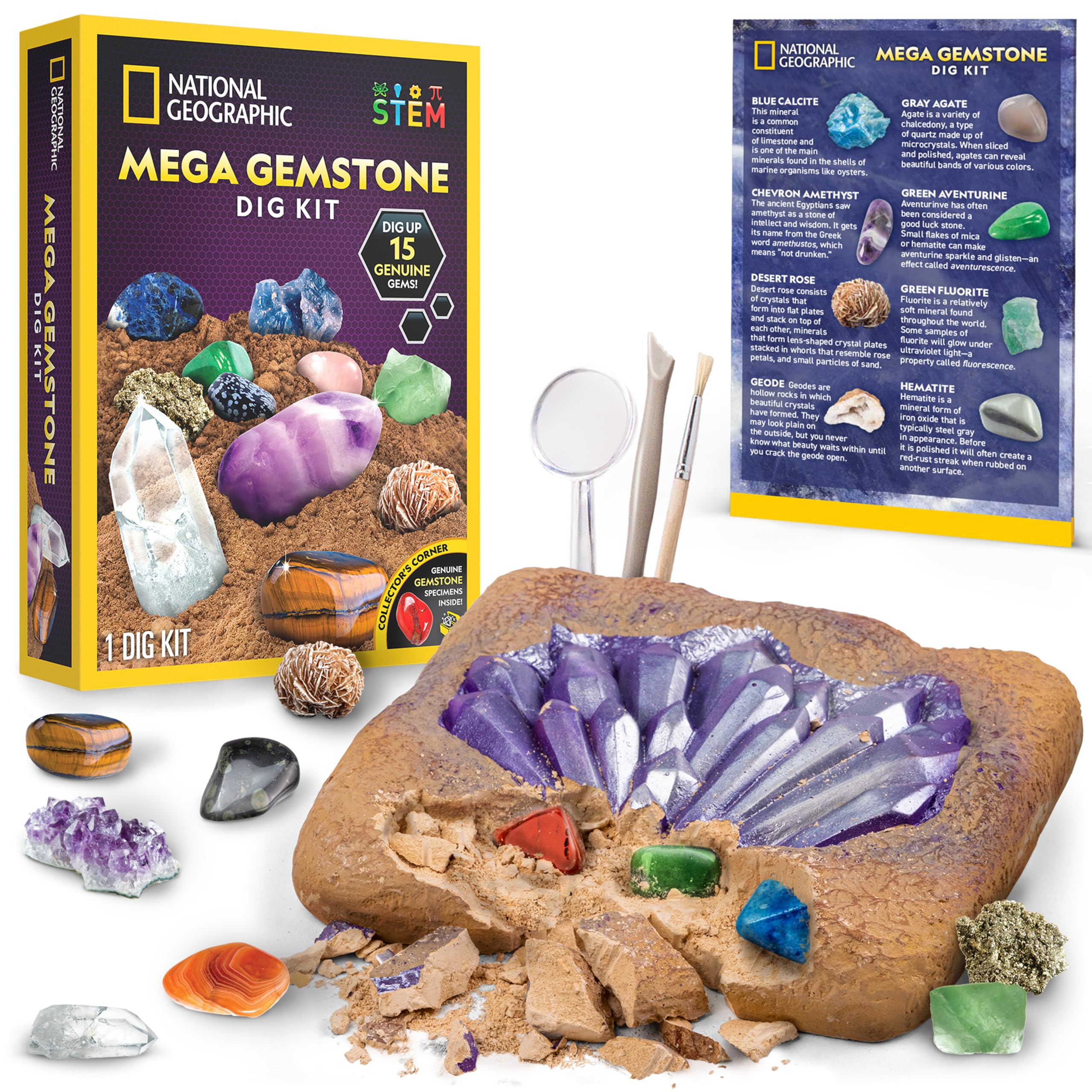 Photo 1 of NATIONAL GEOGRAPHIC Mega Gemstone Dig Kit – Dig Up 15 Real Gemstones and Crystals, Science Kit for Kids, Gem Digging Kit, Gift for Girls and Boys, Mining Kit, Rock Collection