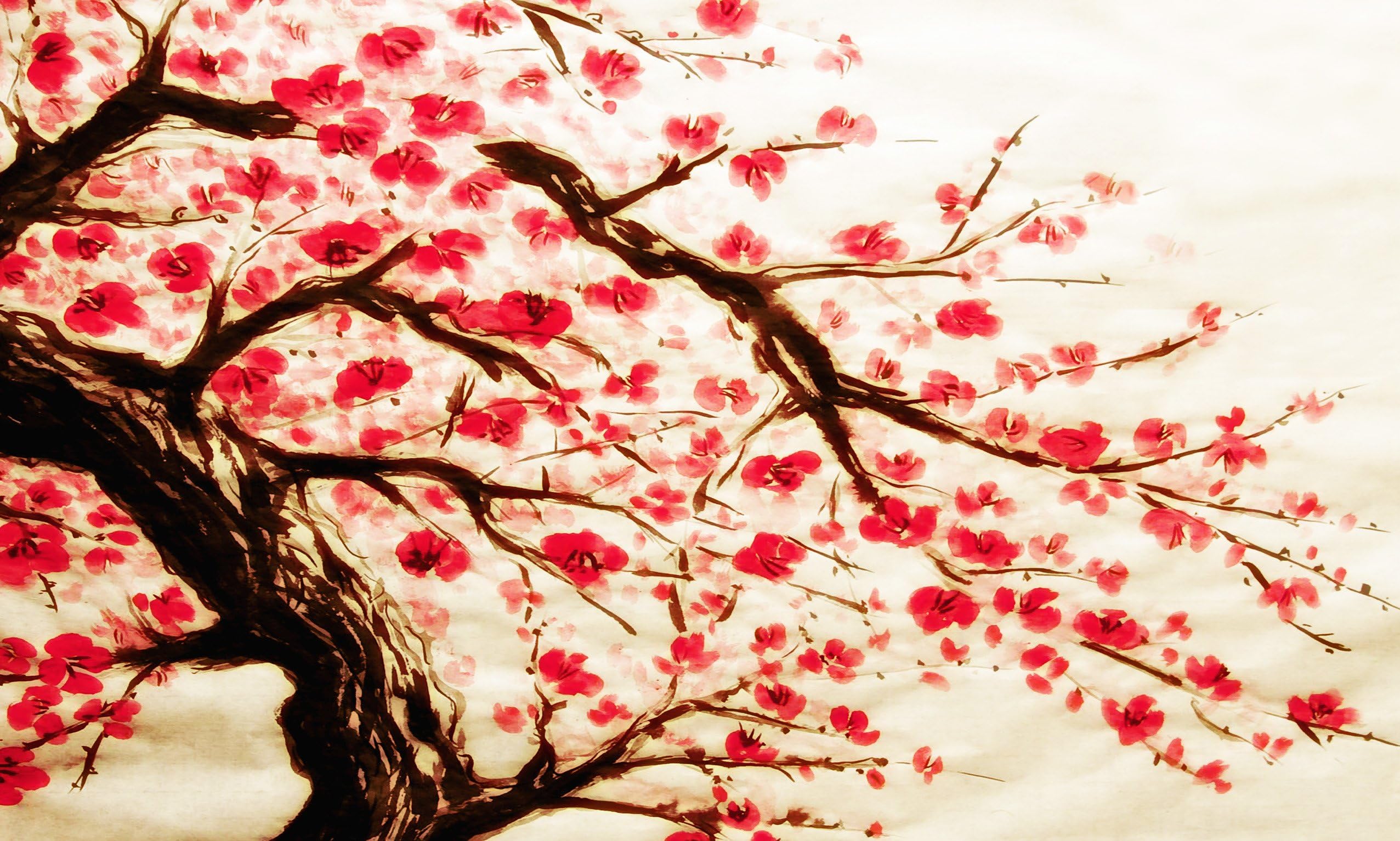 LARGE CHERRY BLOSSOM PAINTING box canvas ready to hang 34 x 20 inches by Canvas Interiors