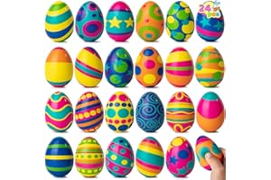 JOYIN 24 PCS Colorful and Squishy Toy Eggs for Easter Eggs Hunt, Slow Rising Stress Relief Super Soft Squeeze Easter Eggs, Easter Basket Stuffer, Assorted Colors, Party Favors