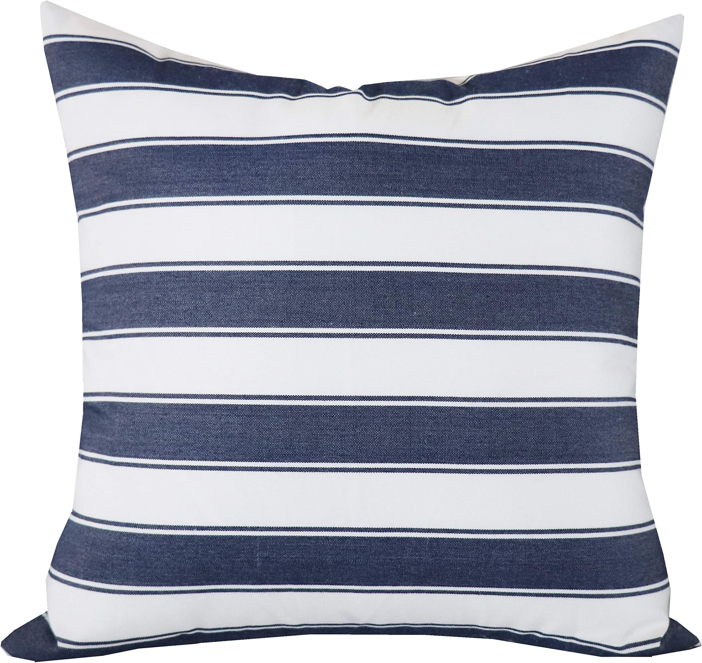 Slow Cow Decorative Throw Pillow Cover Modern Farmhouse Stripe Cushion Cover for Couch Sofa Bed Decoration, 18 x 18 inches, White Mixed Navy Blue