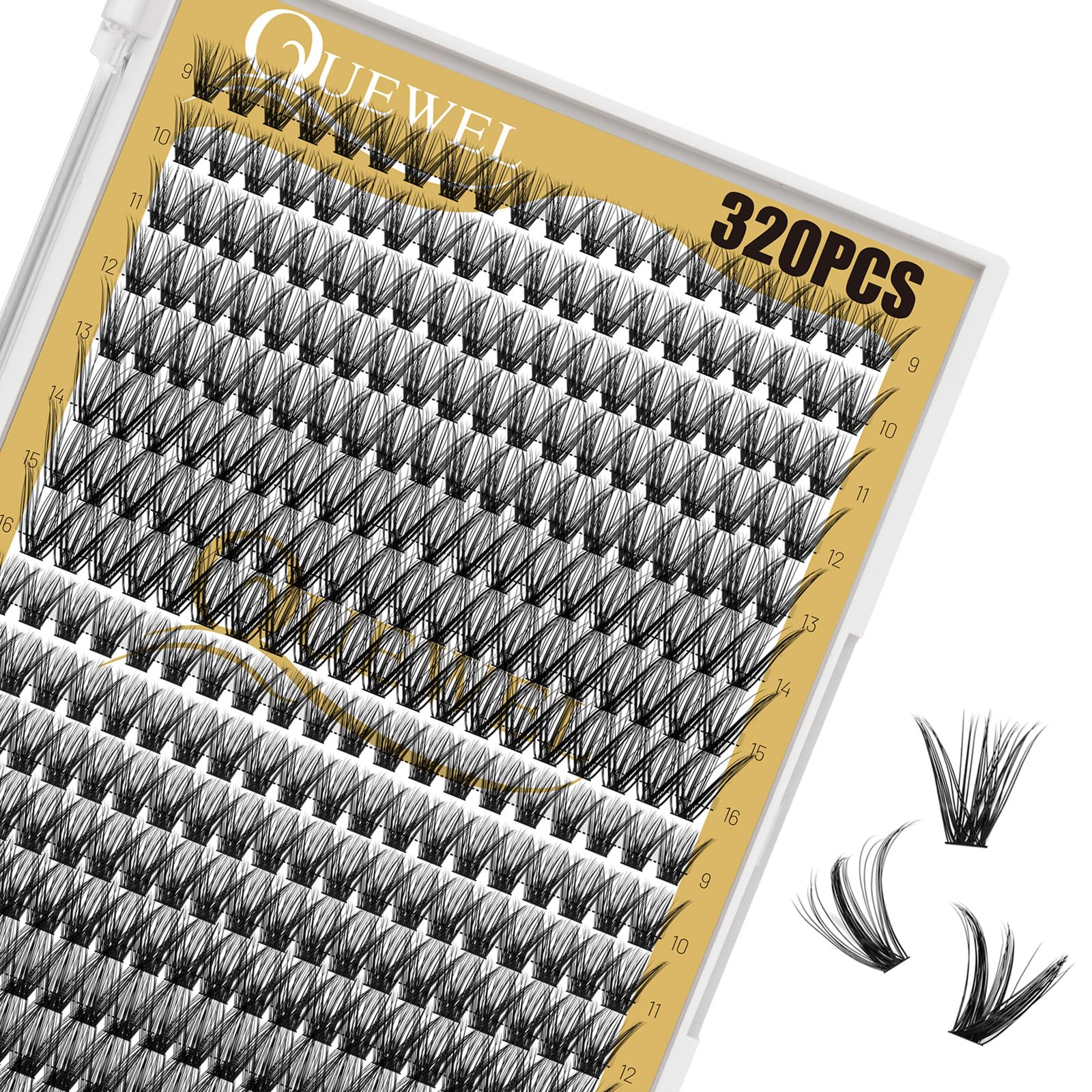 320Pcs Individual Lashes QUEWEL Cluster Lashes 40D+50D C Curl MIX9-16mm Individual Lash Extension Lash Clusters DIY Eyelash Extensions For Home Use (40D+50D 0.07C MIX9-16mm)