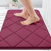 OLANLY Memory Foam Bath Mat 30x20, Ultra Soft and Absorbent Bathroom Rugs, Machine Washable, Comfortable Bath Carpet for Bathroom Floor, Tub and Shower, Burgundy