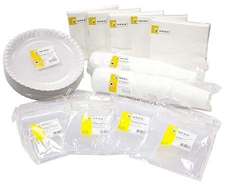Heku 30003-02 Premium-Einweg-Set, bestehend aus - 100 Pappteller, 100 Messer, 100 Gabeln, 100 Servietten 3-lagig, 100 Becher 