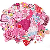 AUGSUN 36Pcs Pink Iron on Patches Girls Embroidered Sew Applique | Western Cowgirl Preppy Patches, Girly DIY Embroidered Crafts, For Clothing Jacket Jeans Pants Dress Backpack Hat Decorations