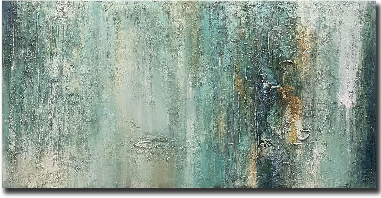 Paintings - Tiancheng Art,24x48 Inch Abstract Canvas Oil Painting Hand painting on Canvas Wall art Gallery Wrapped Full Moon Turquoise Living Room Bedroom Ornament Home wall decoration