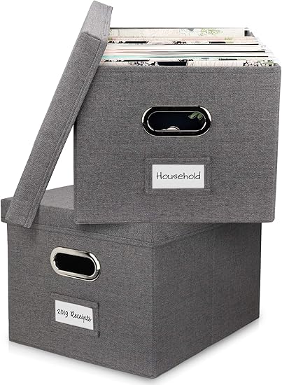 Amazon Com Aesthetic File Organizer Box Set Of 2 Collapsible Linen Filing Cabinets For Space Saving File Folder Storage Easy Slide File Crates Store Your Hanging Files In Style Home Improvement