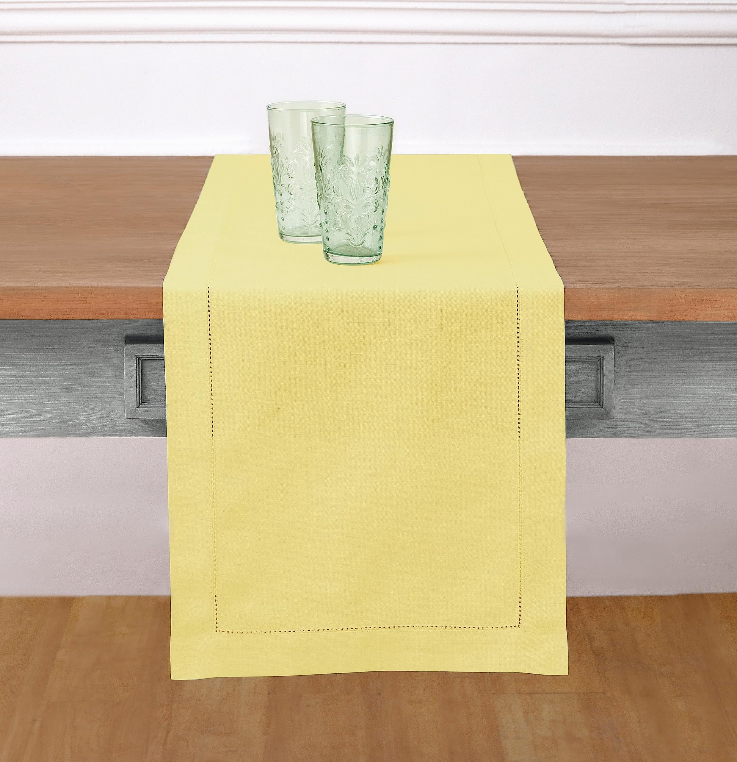 Solino Home Yellow Table Runner 90 Inches Long - Cotton Linen Hemstitch 14 x 90 Inch Table Runner for Dining — image 1