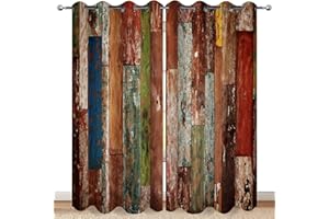 MissHope Rustic Wood Barn Door Blackout Curtains Village Wooden Home Decor Vintage Farmhouse Country Colorful Plank Decorate for Bedroom Living Room Grommet Window Drapes 2 Panel Set, 52x84 Inch