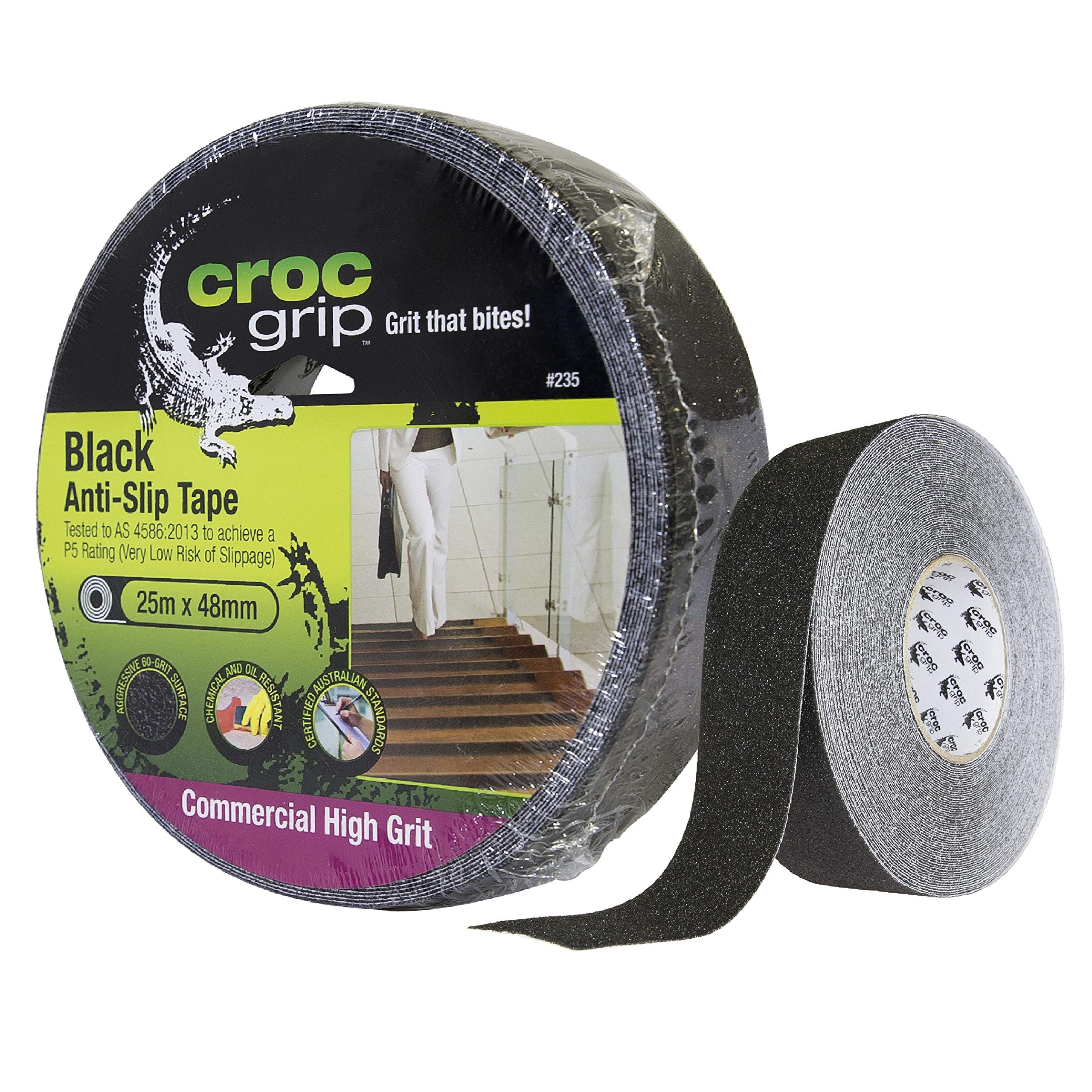 CROC grip 235 Commercial High Grit Black Anti-Slip Tape-48mm x 25m, 48 mm x 25 m