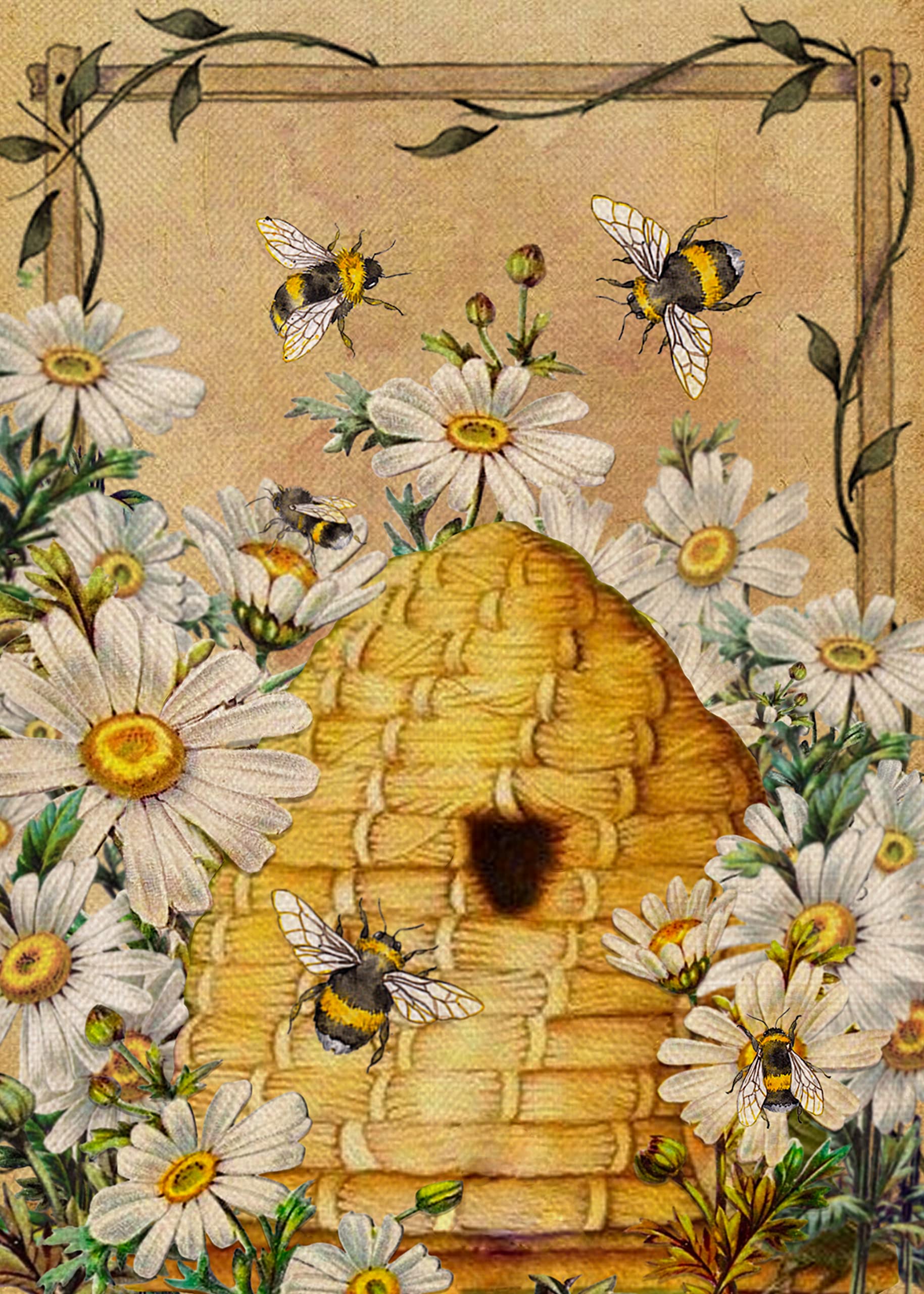 Furiaz Daisy Bee Spring Summer Garden Flag, House Yard Lawn Decorative Small Flag Honeycomb Flower Home Outside Decoration Sign, Seasonal Farmhouse Burlap Outdoor Welcome Decor Flag Double Sided 12x18