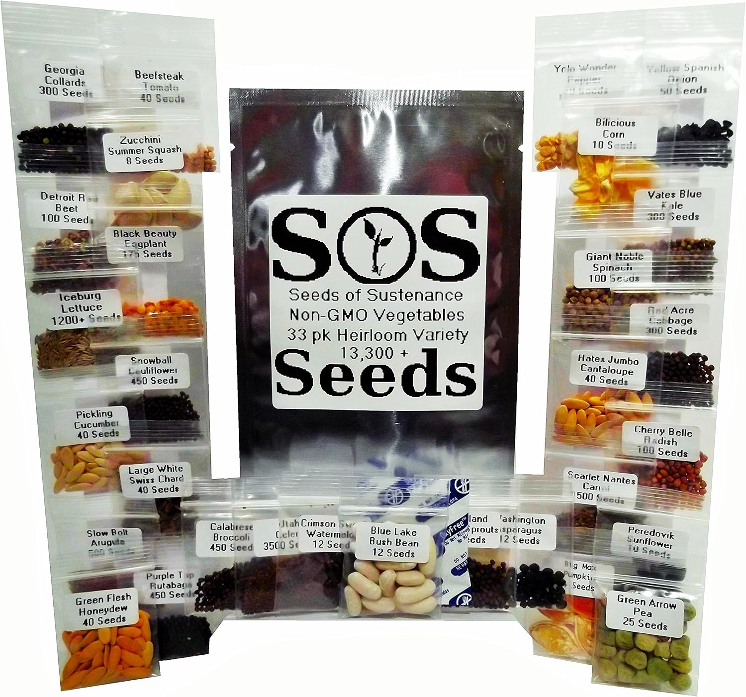 13,300+ Vegetable Seeds NON-GMO 33 Pack Variety