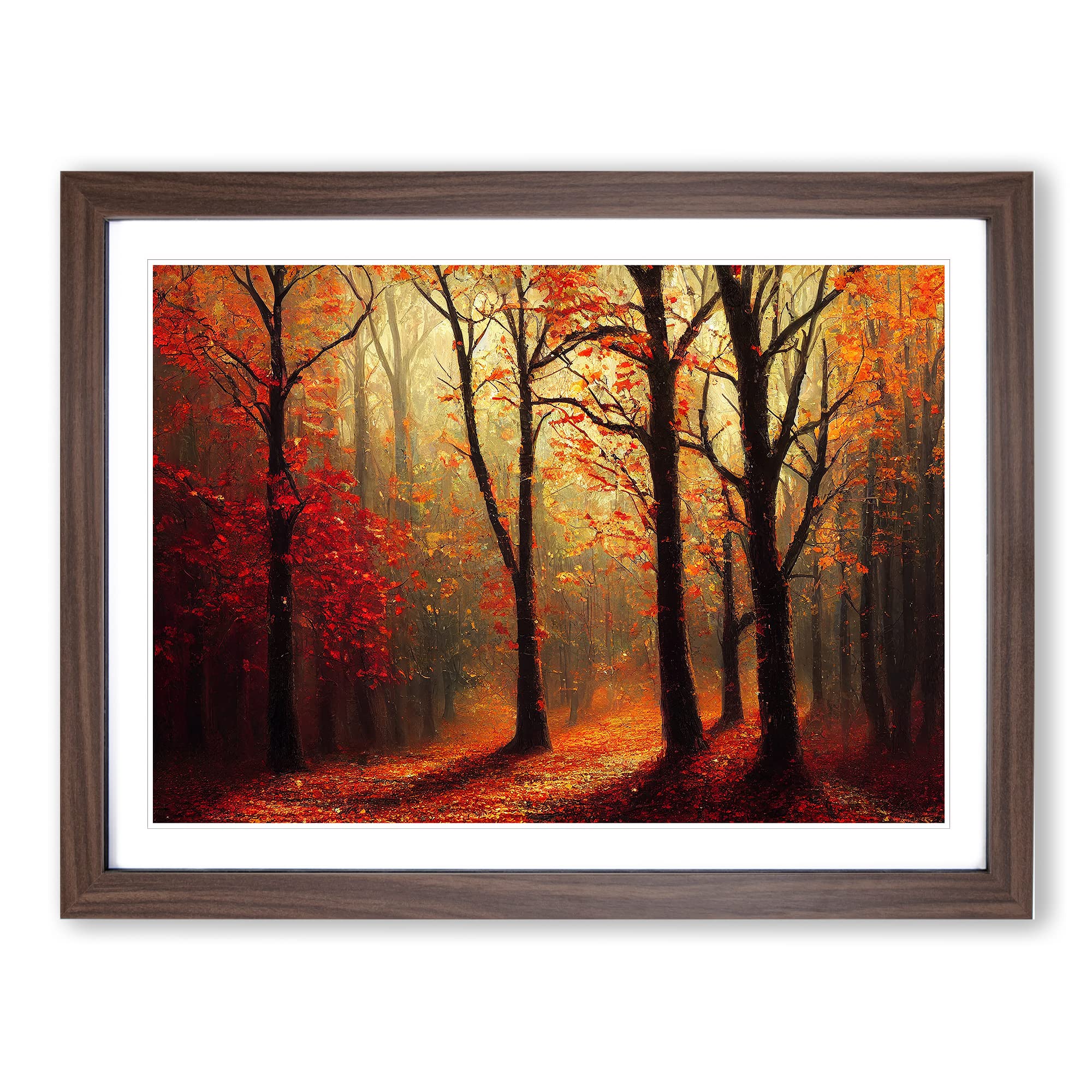 Autumn Forest View Vol.1 Framed Print | A4 Walnut Framed Wall Art | Ready to Hang | Modern Landscape Picture | Living Room Bedroom Lounge Office