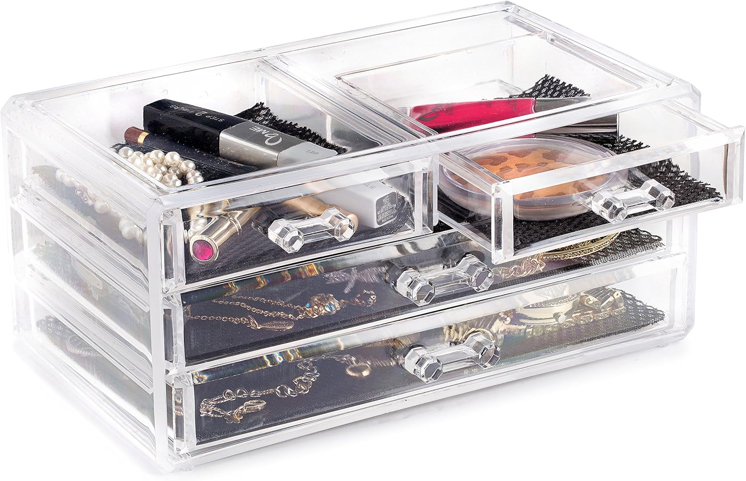 Clear Cosmetic Storage Organizer - Easily Organize Your Cosmetics, Jewelry and Hair Accessories. Looks Elegant Sitting on Your Vanity, Bathroom Counter or Dresser. Clear Design for Easy Visibility.: Home & Kitchen