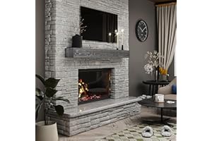 BoscoMondo Fireplace Mantel, Handcrafted Rustic from Solid Pine, Wall-Mounted Floating Farmhouse Shelf - 8"x6", 66" Grey