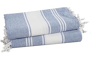 LANE LINEN Turkish Beach Towels, 2 Pack Extra Large Beach Towel, Pre-Washed for Soft Feel, Oversized Sand Free Quick-Dry Pool Towel, Beach Towels for Adults, 39"x71" - Forever Blue