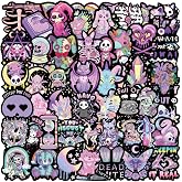 56Pcs Pastel Goth Aesthetic Stickers Pack | Creepy cute gothic waterproof vinyl decals with witch, trippy and dark aesthetic designs for laptops, journals and DIY decor.