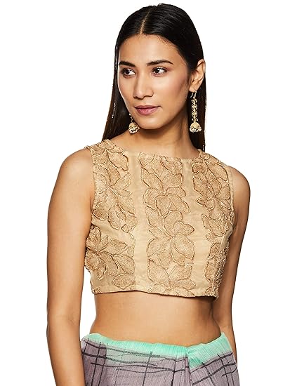 Women's Silk Golden Readymade Saree Blouse