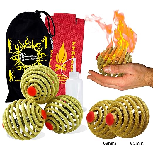 Fyrefli Fire Juggling Balls (68mm Pro Fire Juggling Ball Set of 3 & Fuel Bottle + Travel Bag