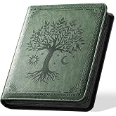 Ovesmusl PU Leather 3 Ring Binder with Zipper, 1 Inch Green Tree | Holds 200 sheets, fits 8.5x11 letter paper, round rings, loose leaf organizer