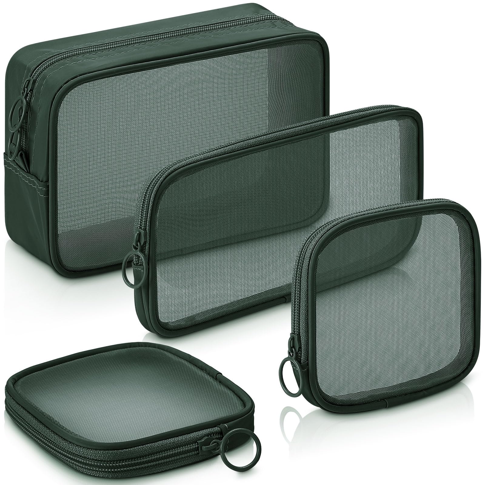 Photo 1 of Weewooday 4 Pcs Mesh Makeup Bag Mesh Cosmetic Bag Travel Toiletry Pouch with Zipper Mini Makeup Cosmetic Purse for Daily Accessory(Small, Large, Medium,Olive Green)