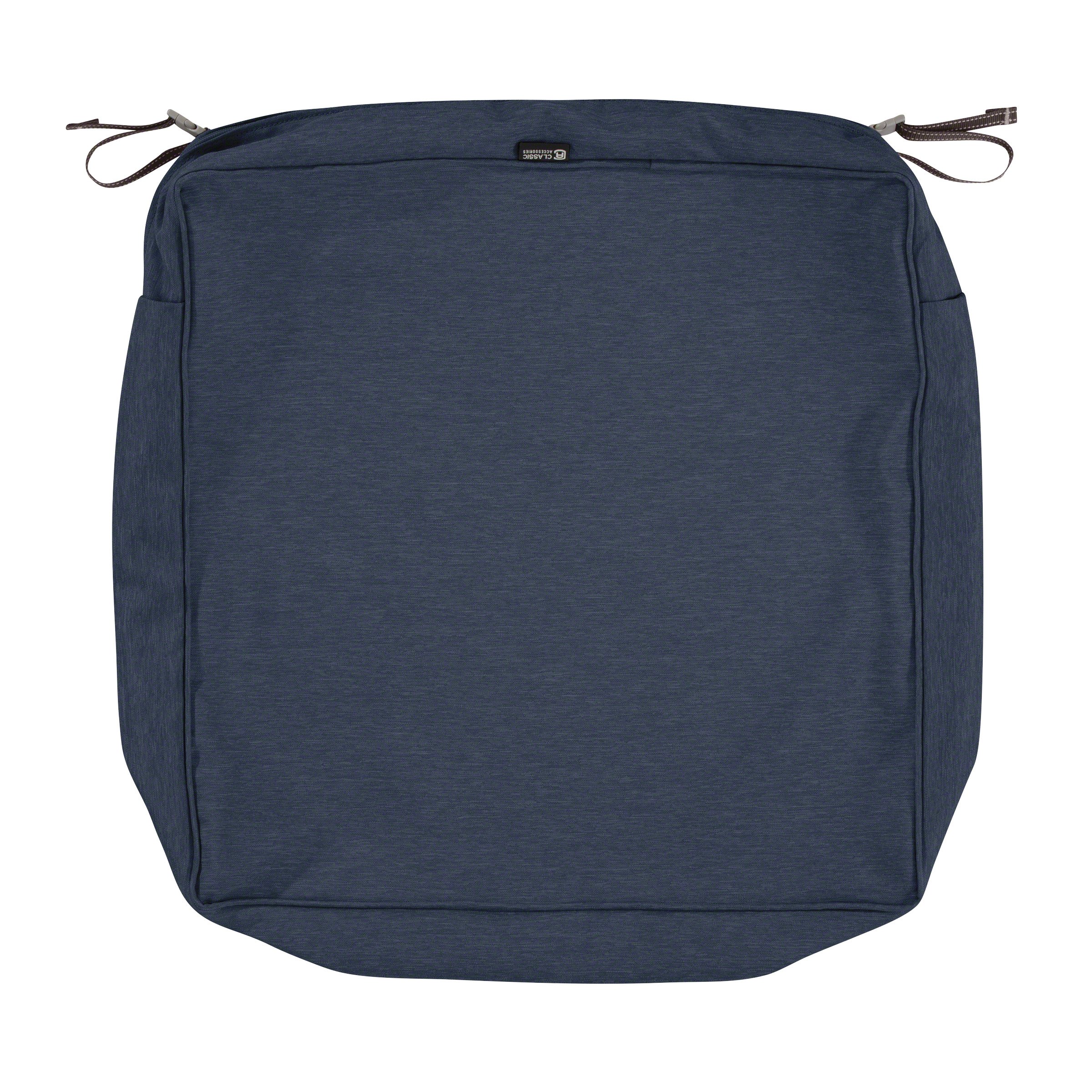 Classic Accessories Montlake Water-Resistant 21 x 21 x 5 Inch Square Outdoor Seat Cushion Slip Cover, Patio Furniture Chair Cushion Cover, Heather Indigo Blue, Patio Furniture Cushion Covers