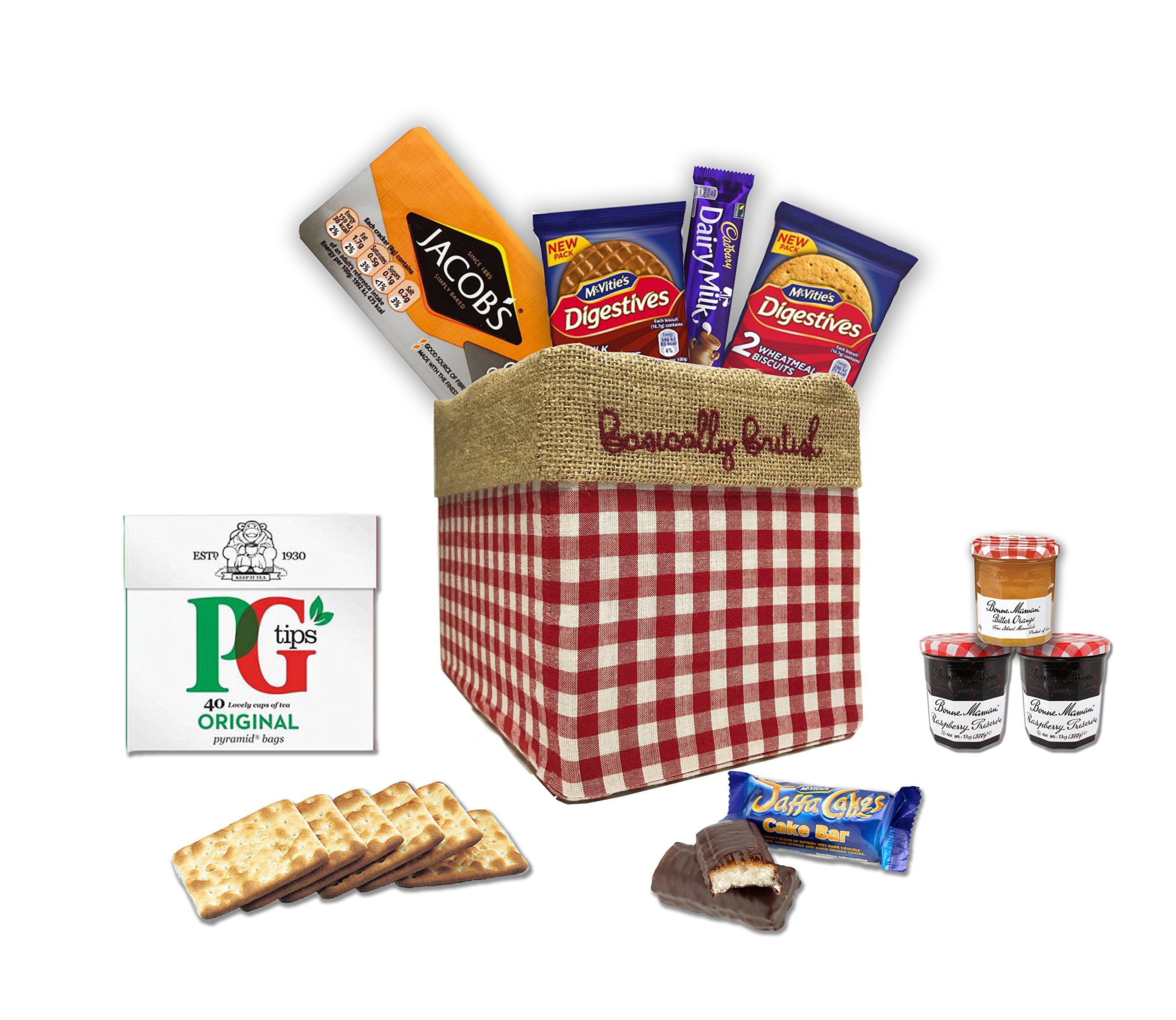 The Great British Gift Box by The Yummy Palette | PG tips tea bags Jacob's crackers Digestives Cadbury Dairy Milk Jaffa Cakes in Basically British Gift Box by The Yummy Palette