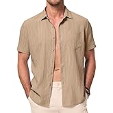 JMIERR Men's Casual Button Down Shirt Short Sleeve Summer Beach Vacation Shirts Textured Shirts with Pocket