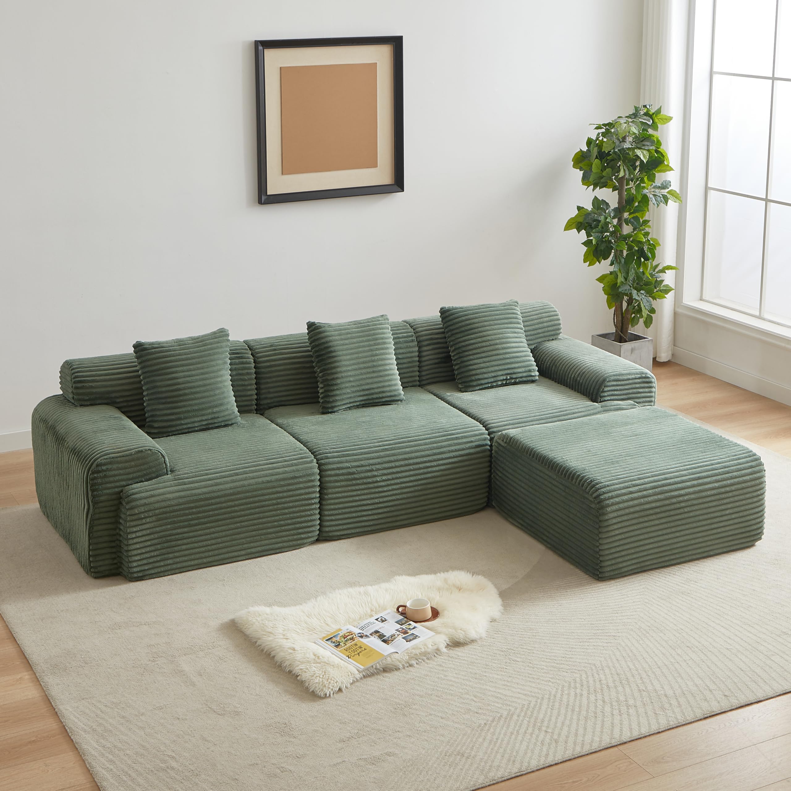 Photo 1 of ***MISSING PARTS***
Cloud Compressed Modular Sectional Sofa, Comfy Corduroy Boneless Couch for Living Room, Modern L-Shaped Corner Couch with Reversible Ottoman, Non Slip, No Assembly & Deep Seat