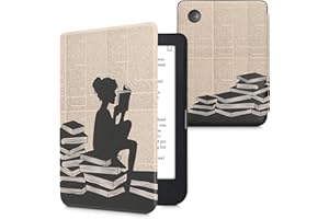 kwmobile Case Compatible with Kobo Clara 2E / Tolino Shine 4 Case - eReader Cover - Girl and Books Black/Beige