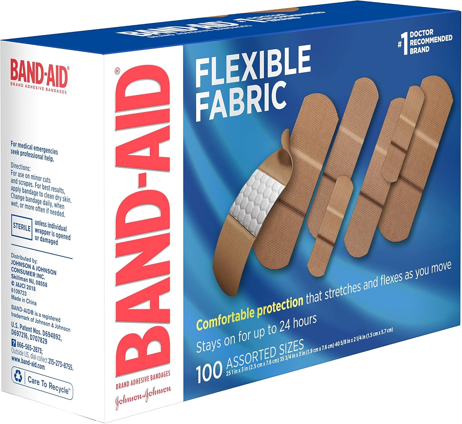 Band-Aid Brand Flexible Fabric Adhesive Bandages for Wound Care & First Aid, Assorted Sizes, 100 ct, Beige: Health & Personal Care