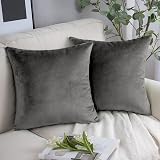 Yorkshire Bedding 18x18 Velvet Cushion Covers Pack of 2, Grey