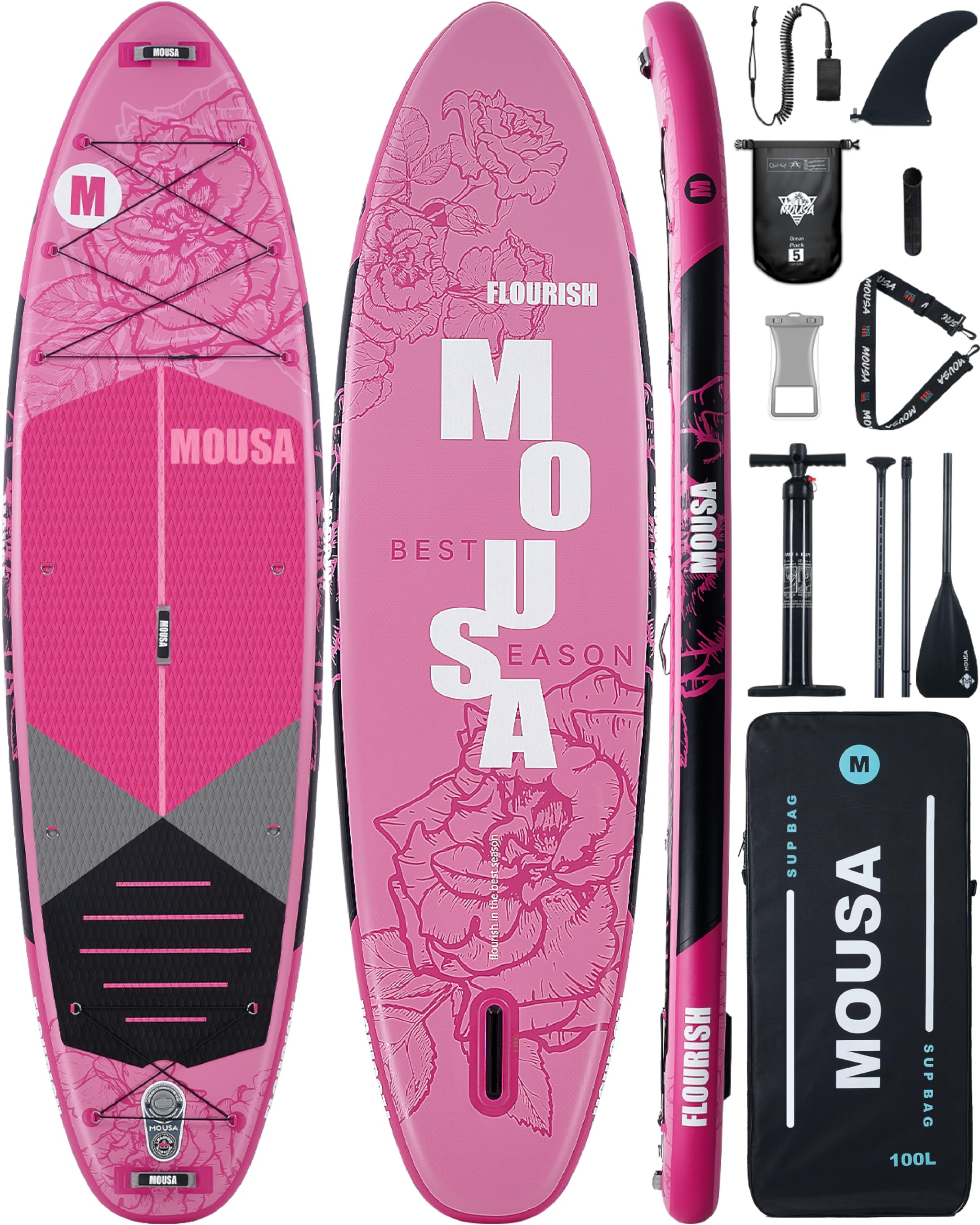 Photo 1 of (used)(has hole in it)(sold for parts) MOUSA 11’ * 35 Extra Wide Inflatable Stand Up Paddle Board, Stable Paddleboard SUP for 2 People/Family, Anti-Slip Full EVA Deck