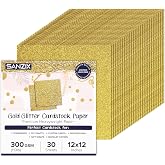 SANZIX 30 Sheets Gold Glitter Cardstock Paper 12x12" 300GSM for Christmas | Premium Thick Gold Glitter Sparkle Paper for Christmas, Cricut, Scrapbook, DIY Crafts, Cards, Decorations, Gifts, Invitations