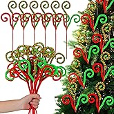 Knitgrip 12 Pcs Christmas Tree Topper Red and Lime Green Furry Christmas Tree Picks 15.75 Inch Green Fur Curly Stems Christmas Tree Ornament for Xmas Tree Topper Filler Branch Wreath Home Decor